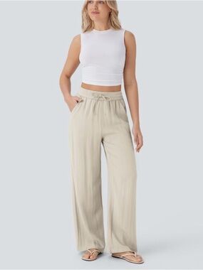 Halara Wide Leg Pants Large NWT Whisper White High Waisted Drawstring & Pockets